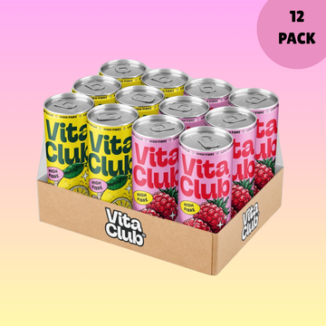 Refresco prebiótico Vita Club con sabor a jengibre y limón y a frambuesa (caja de 330 ml)